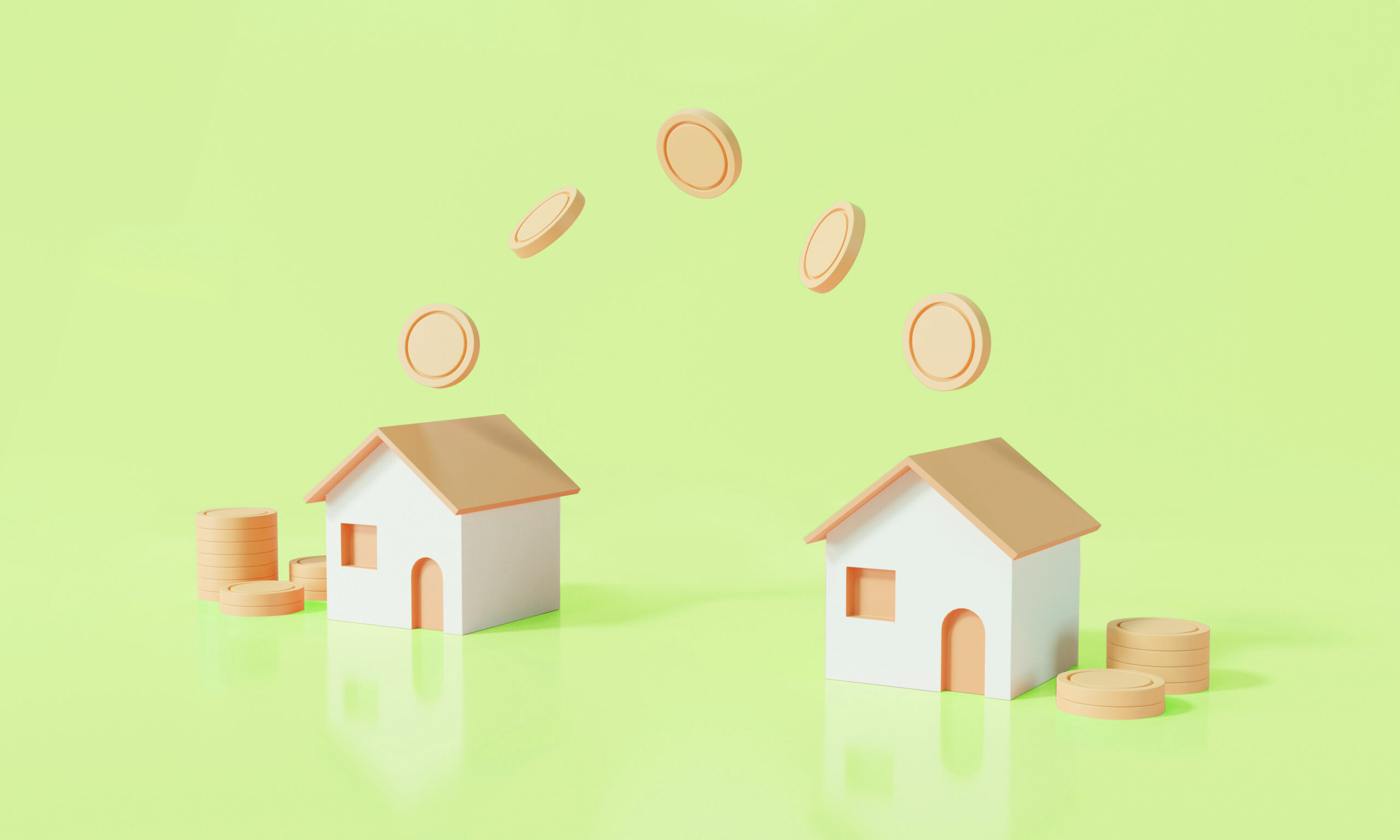 Cartoon graphhic of two houses and coins between them